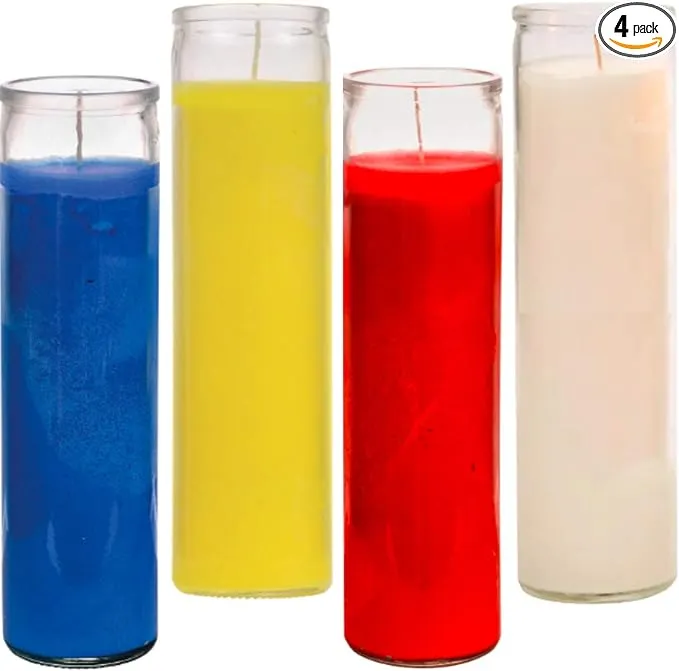 Prayer Candles - Red Yellow Blue White Wax Candle (4 Pack) Great for Sanctuary ...