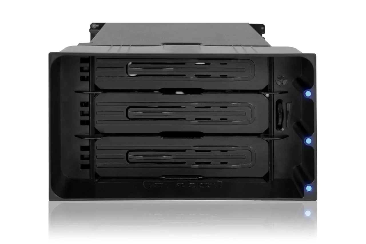 ICY DOCK flexiDOCK MB830SP-B Tray-less 3 Bay Removable 3.5-inch SATA/SAS Hard Drive Docking Enclosure in 2 x 5.25-inch Optical Bay (w/ Cables)