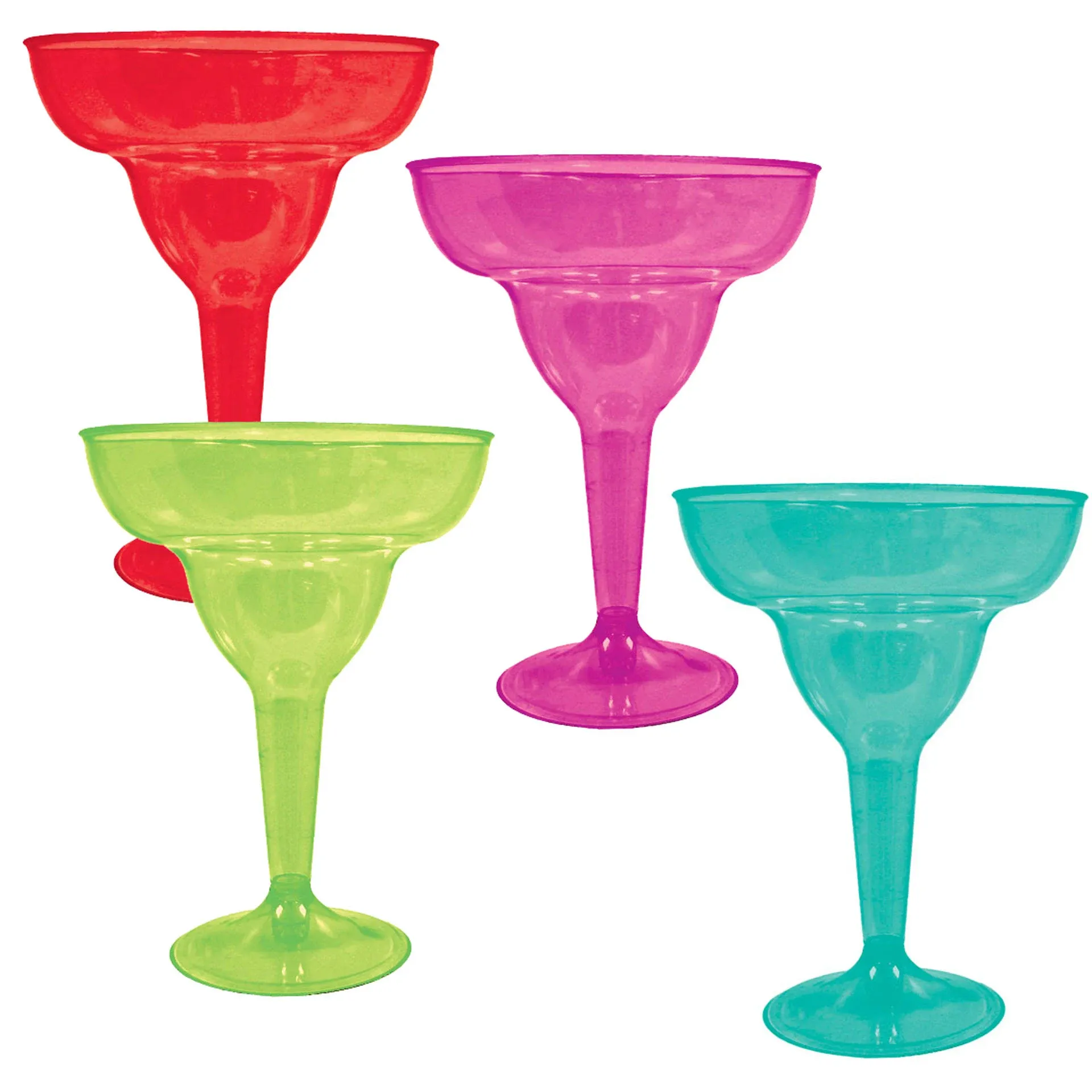 Fiesta Plastic Margarita Glasses, 10 oz, Assorted - 20 count