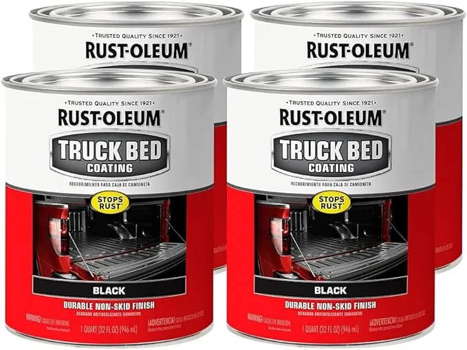 Rust-Oleum 342668 Automotive Truck Bed Coating, 1 Quarts (Pack of 4), Black, 128 Fl Oz