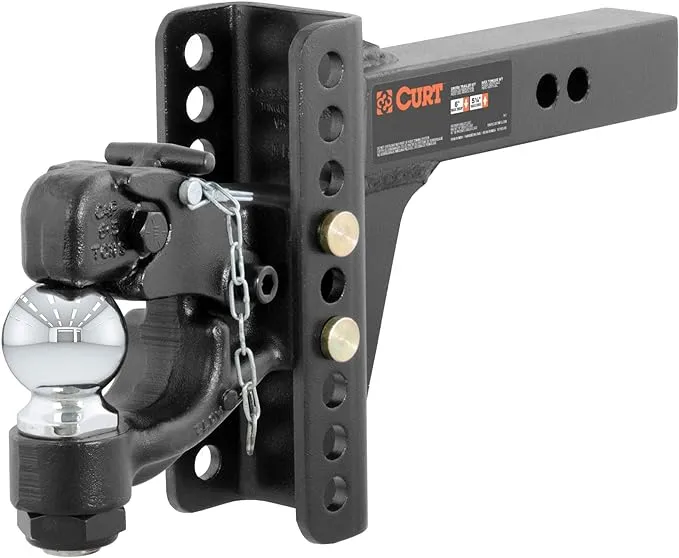 CURT 45907 Adjustable Pintle Hitch Combination, 2-Inch Receiver, 6-Inch Drop, 2-5/16-Inch Ball, 13,000 lbs, CARBIDE BLACK POWDER COAT