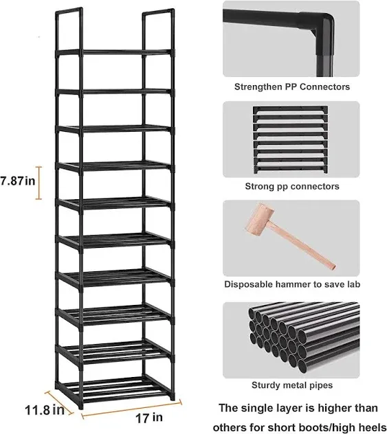 Shoe Rack Sturdy Metal Shoe Rack Organizer,Narrow Shoe Rack,Shoe Racks for Closets,Shoes Rack,Shoe Stand,Shoe Shelf