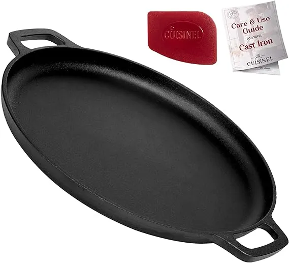 Cuisinel 13.5 inch Pre Seasoned Cast Iron Baking Grilling Cooking and Pizza Pan