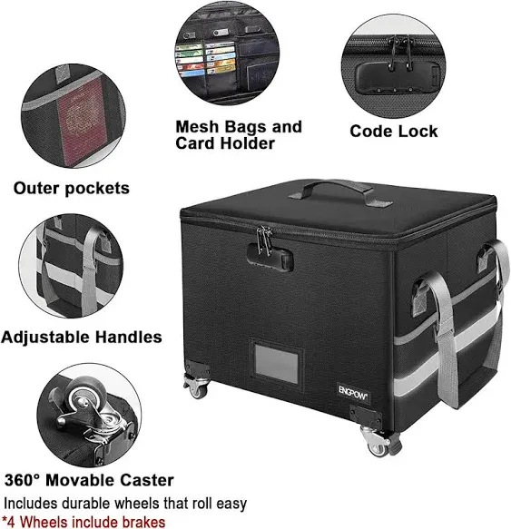 Rolling File Box with lock, File Organizer Cabinet with Wheels,Fireproof Document ...