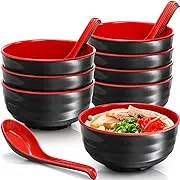 8 Pack Melamine Noodle Soup Bowls, 32OZ Large Japanese Ramen Bowl Set with Spoon, Unbreakable Miso Soup Cereal Bowls for Ramen, Udon, Soba, Pho and Soup