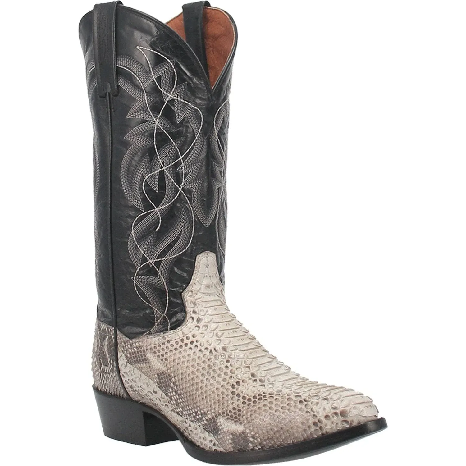 Dan Post DP3036 Pull-On Leather Boots Natural B/C Python Black/White Men&#039;s 14D