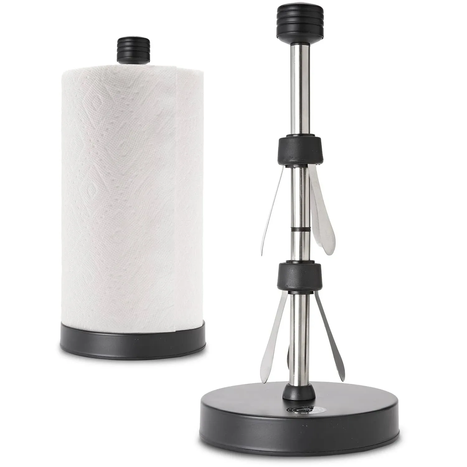 Stainless Steel Paper Towel Holder Stand Designed for Easy One- Handed Operation - This Sturdy Weighted Paper Towel Holder Countertop Model Has Suction Cups and Holds All Paper Towel Rolls