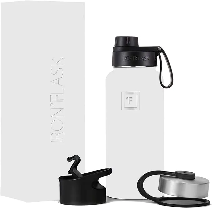 IRON °FLASK Sports Water Bottle - 32 Oz 3 Lids (Wide Spout Lid), Leak Proof - Stainless Steel Gym & Sport Bottles for Men, Women & Kids - Double Walled, Insulated Thermos, Metal Canteen