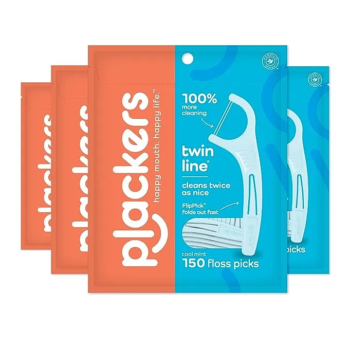 Plackers Twin-Line Dental Flossers, Cool Mint - 75 dental flossers