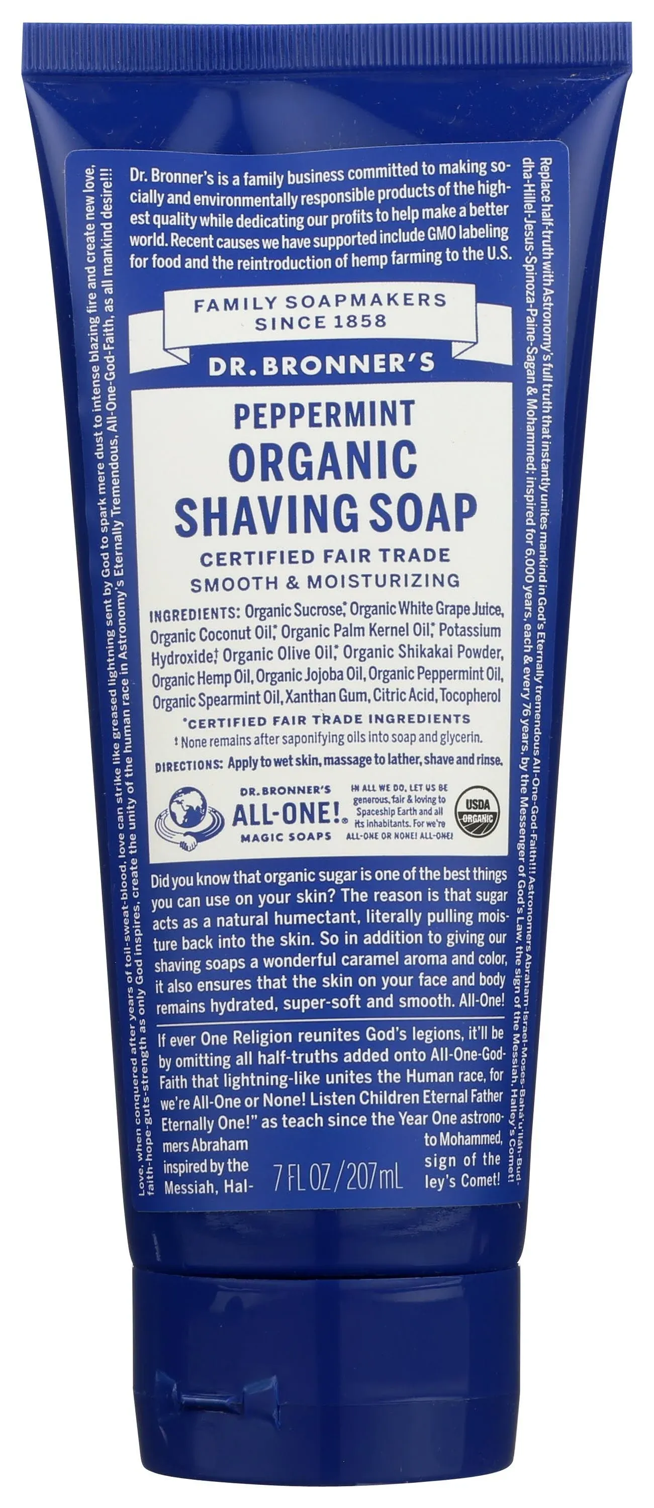 Dr Bronners Shaving Soap, Organic, Peppermint - 7 fl oz