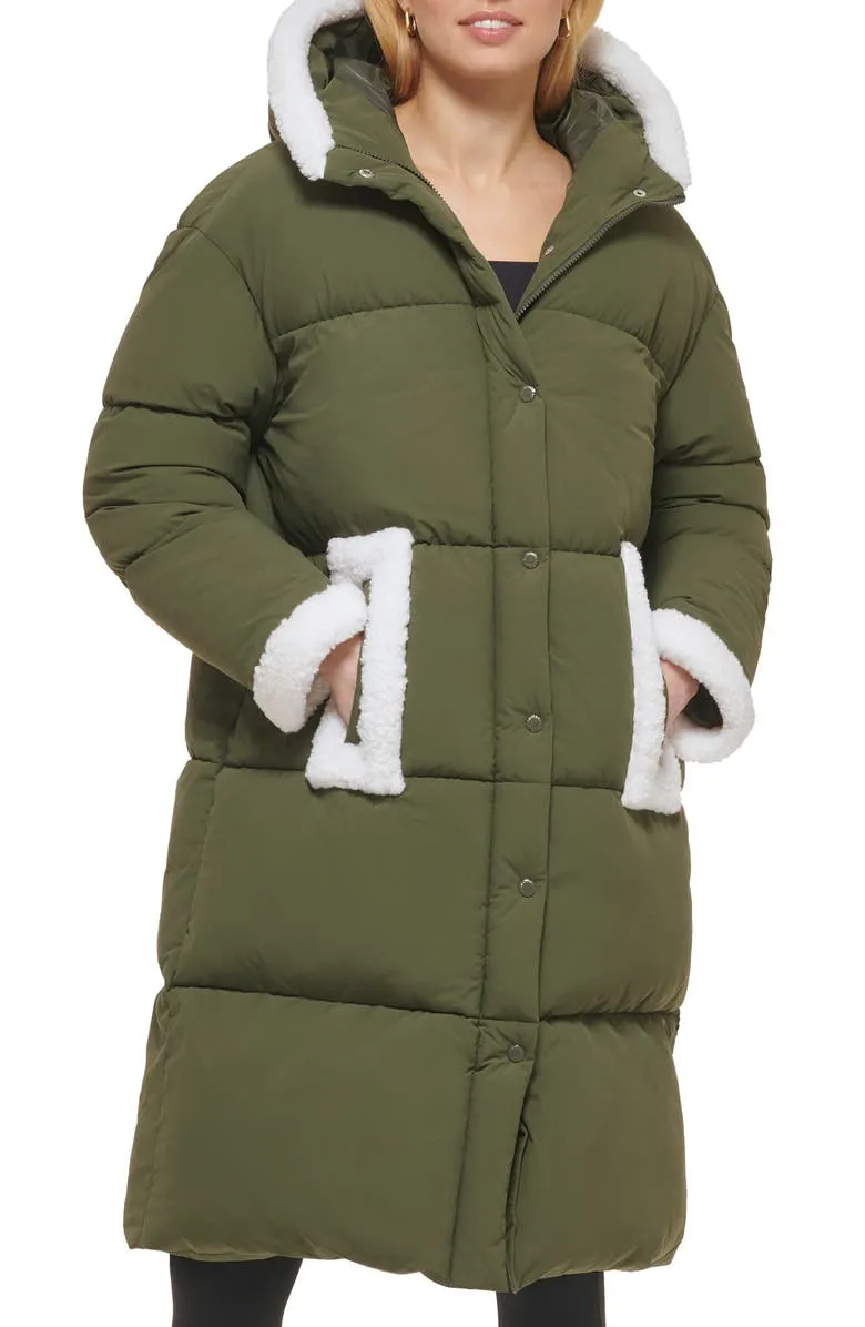 Faux Shearling Trim Puffer Parka