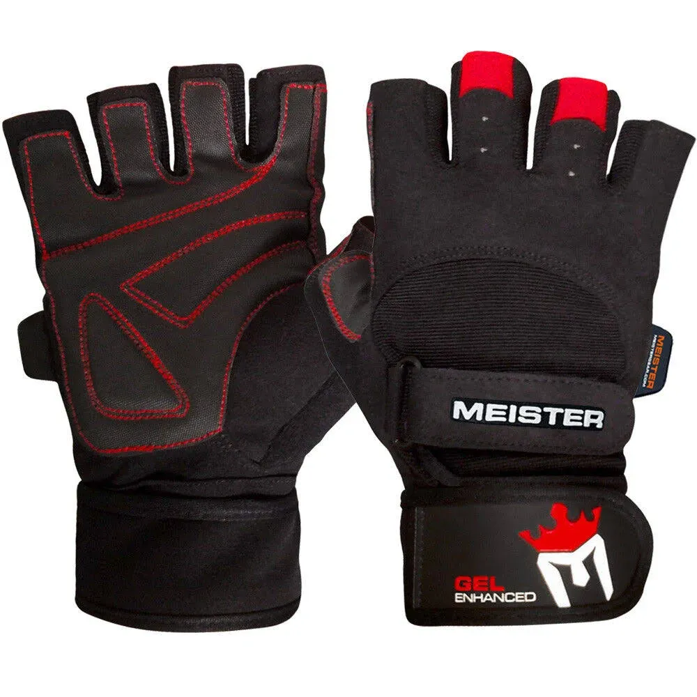 Meister Wrist Wrap Weight Lifting Gloves W Gel Padding Black Red X-Large