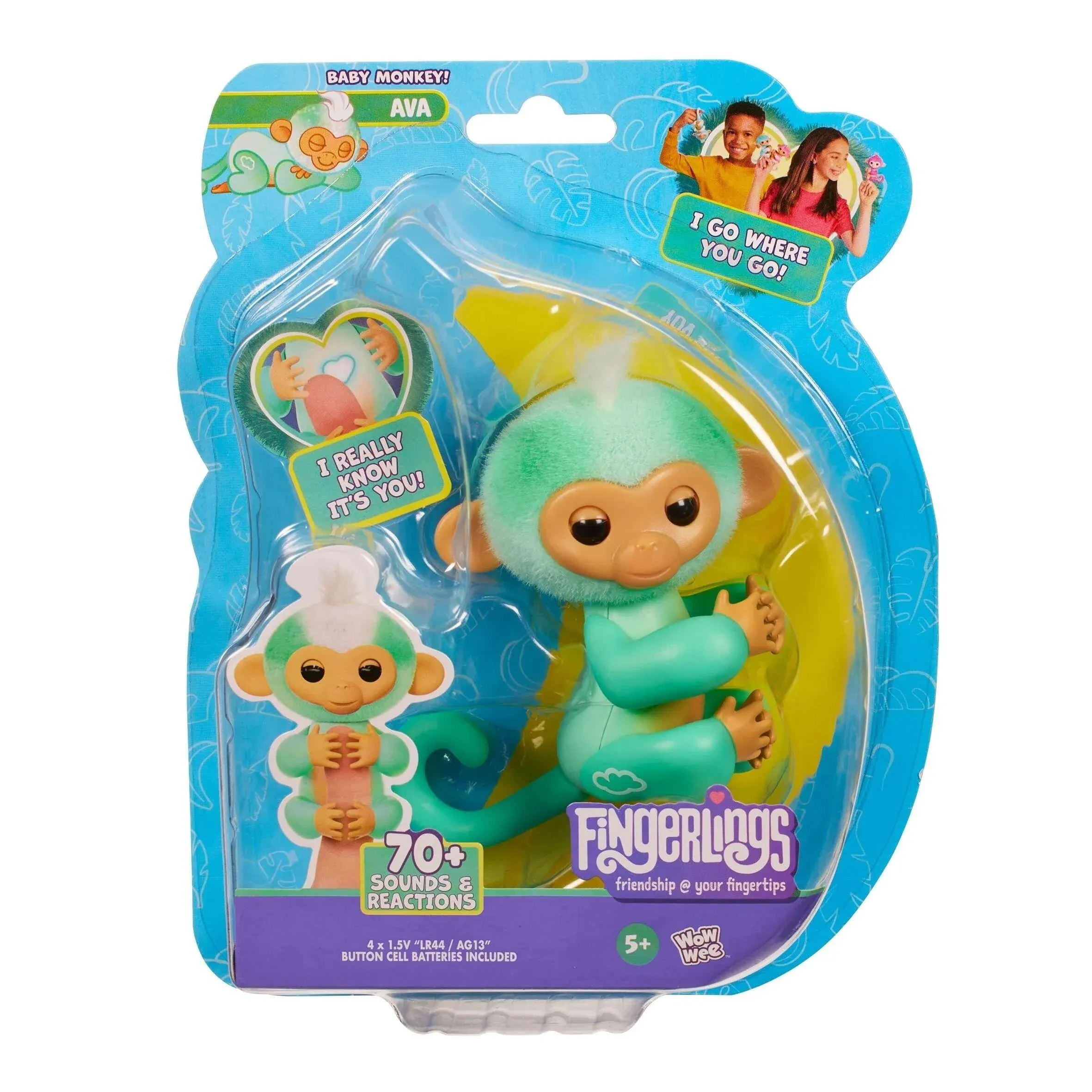 Fingerlings 2023 NEW Interactive Baby Monkey Reacts to Touch – 70+ Sounds & Reactions – Ava (Teal)