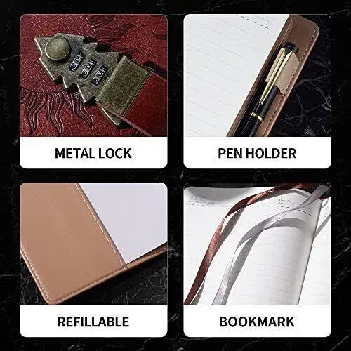 Lockable Diary for Women &amp; MenSecret Diary for Girls Refillable Leather Journ...