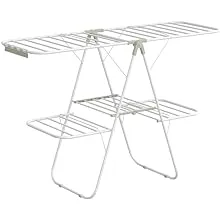 Foldable 2-Level Laundry Drying Rack White and Green