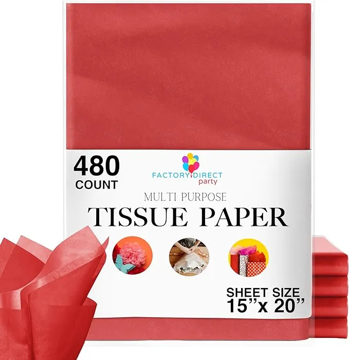 480 Sheets Bulk Red Tissue Paper - 15" x 20" Packing Paper Sheets for Moving - 10lb Wrapping Paper - Newsprint Paper for Packing, Gift Wrapping, Moving Supplies & Protecting Crown Display