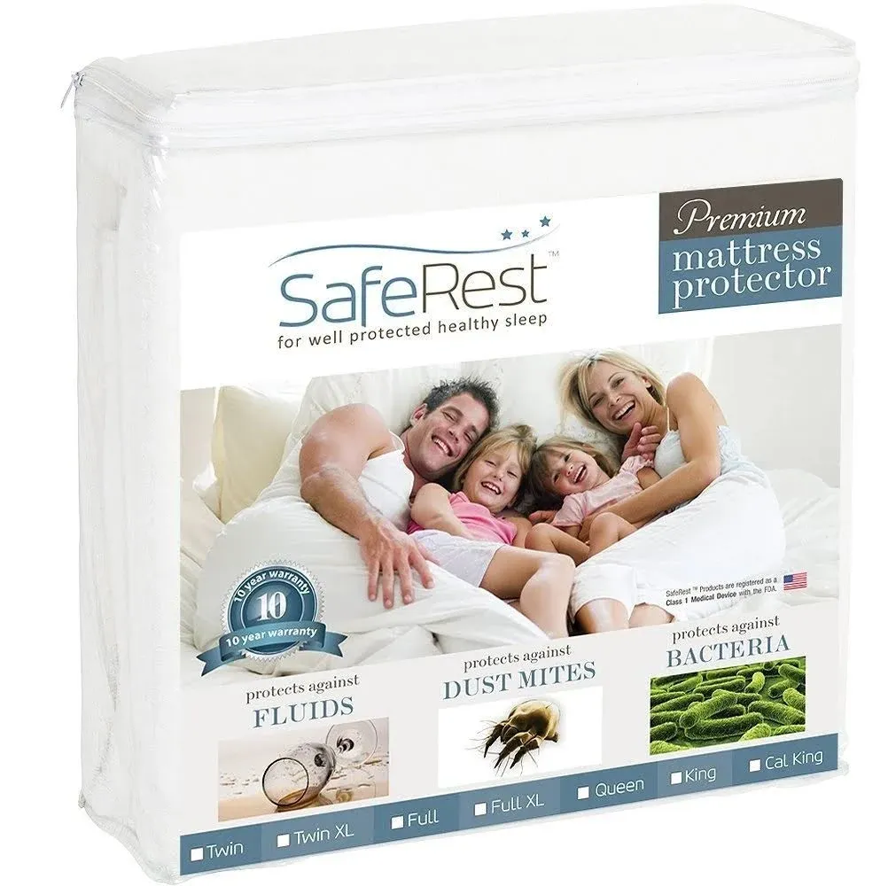 SafeRest Mattress Protector - Twin XL - College Dorm Room Bed Size - Cotton Terry Waterproof Mattress Protector and Cover, Breathable Fitted Mattress Protector with Stretchable Pockets