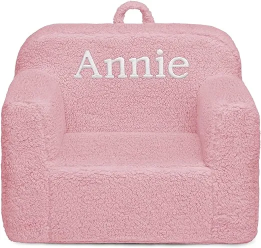 Delta Children Cozee Sherpa Chair – Customize with Name – Foam Kids Chair for Ages 18 Months and Up, Pink