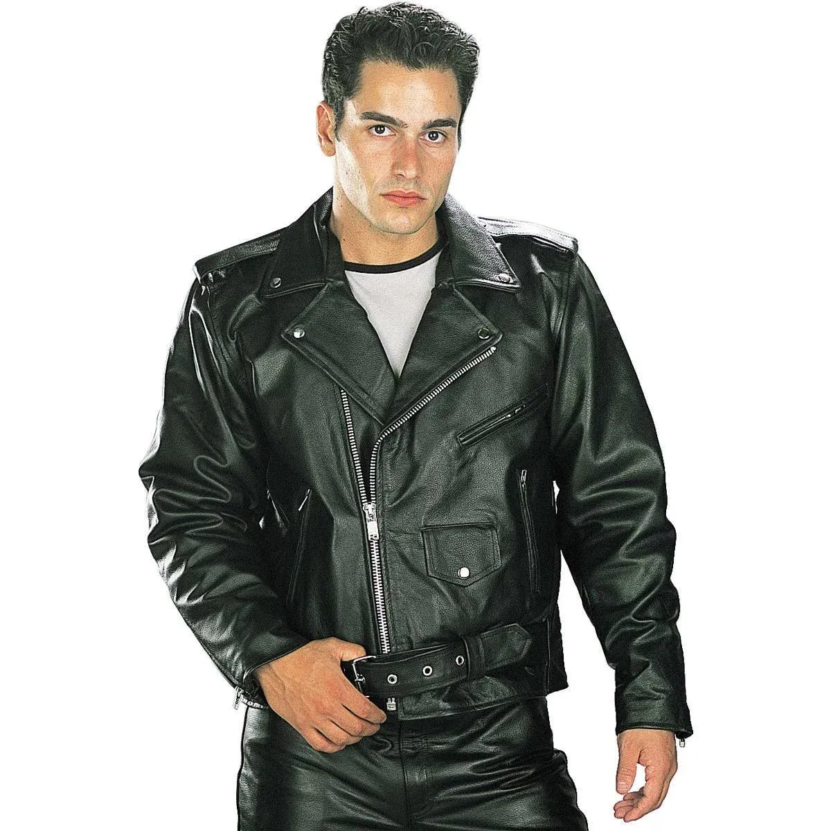 Xelement B7100 Men's 'Classic' Black TOP GRADE Leather Motorcycle