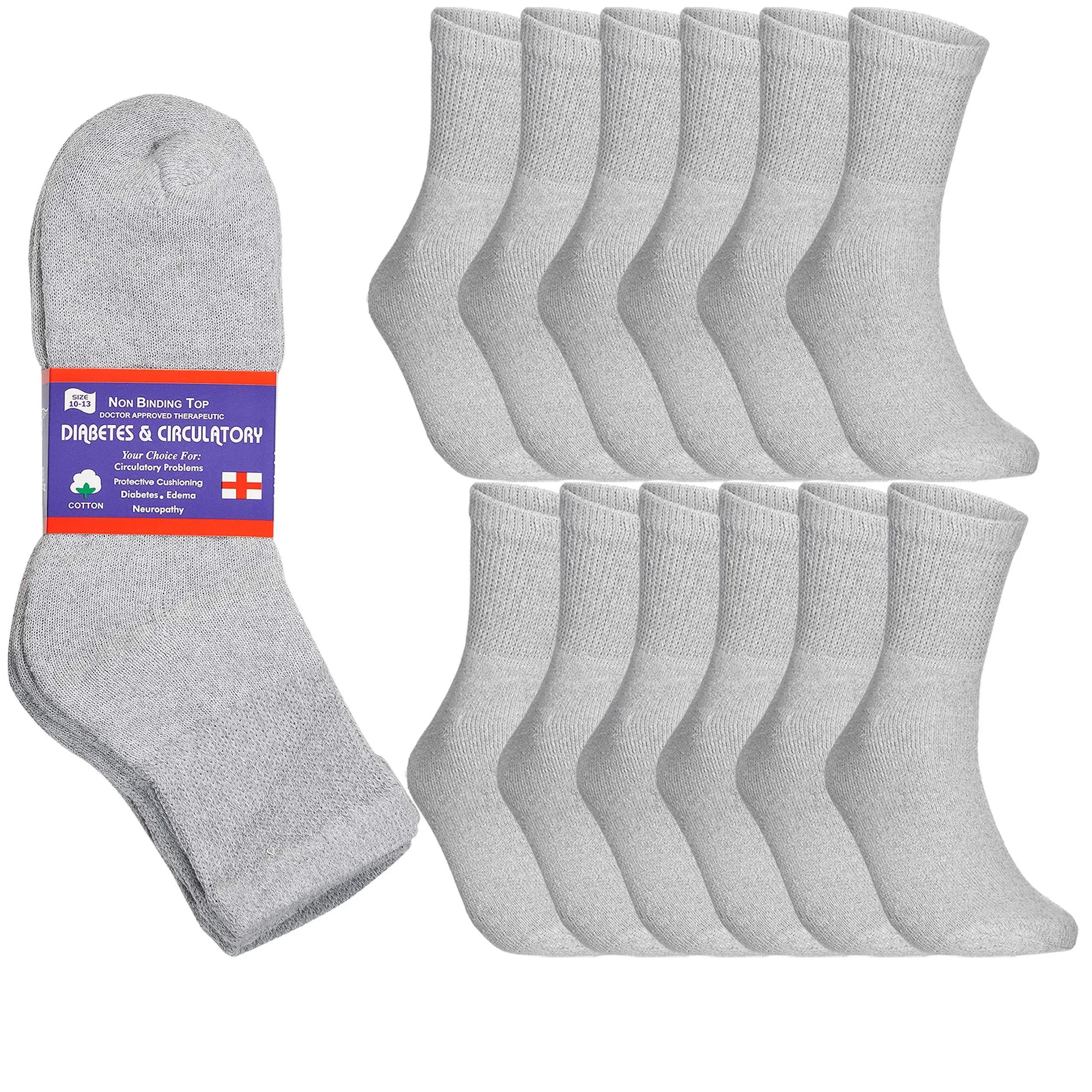 Special Essentials 12 Pairs Cotton Diabetic Ankle Socks - Non-Binding With Extra Wide Top For Men and Women