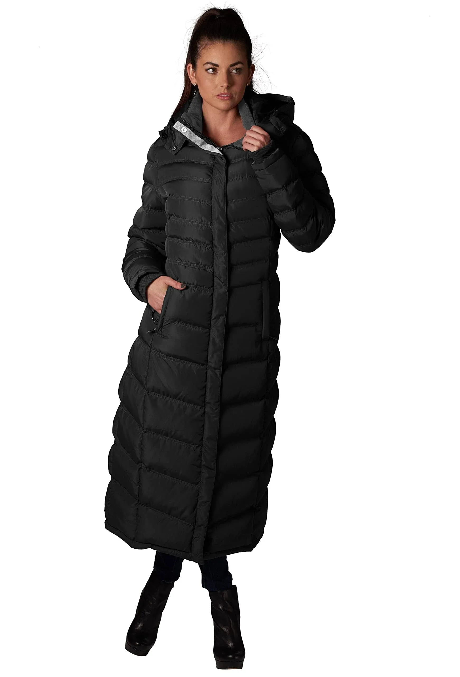 Full-Length Puffer Coat : ELORA Women Warm Vegan down Winter (47 Inch)