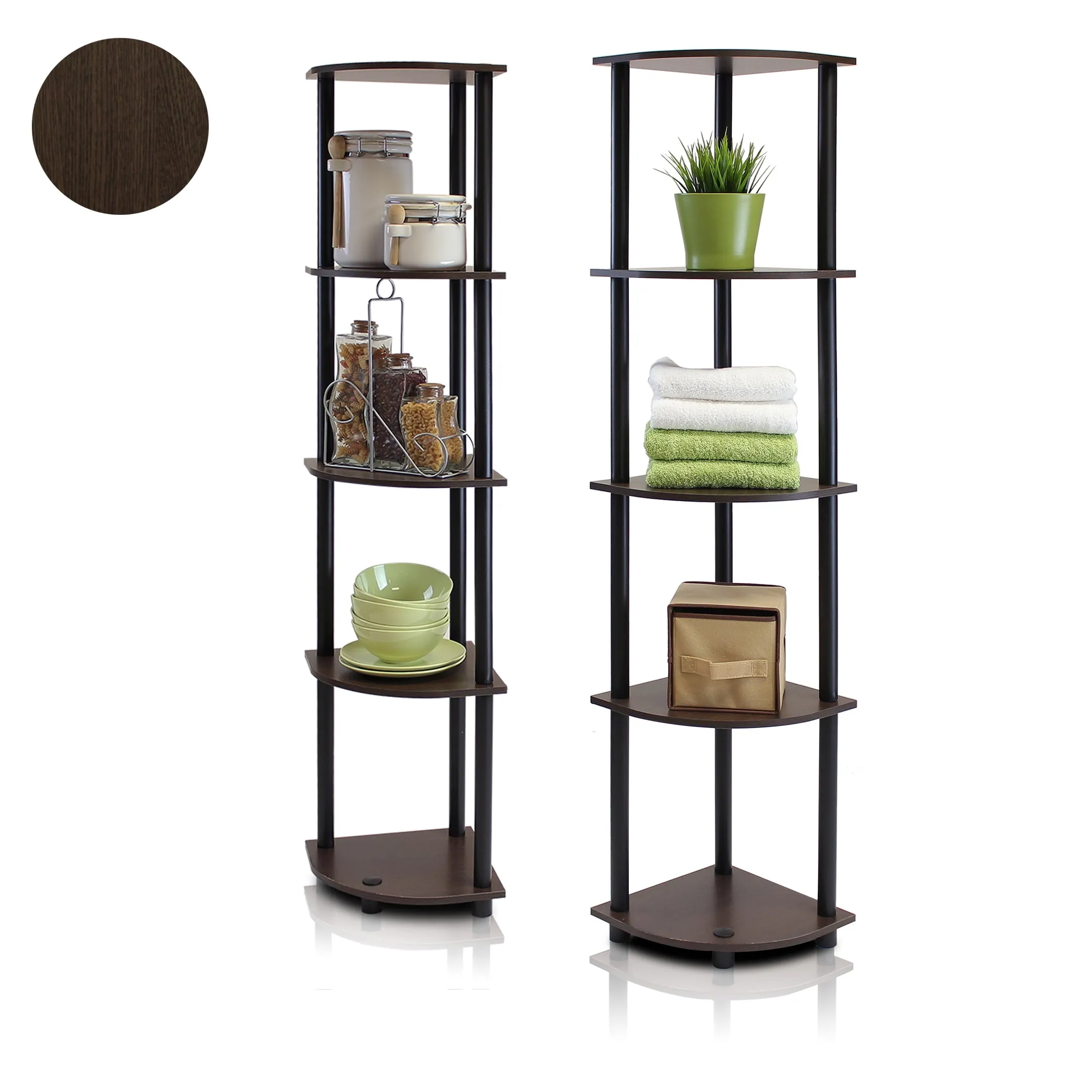 Furinno Turn-N-Tube 5-Tier Corner Multipurpose Display Shelves, Set of 2