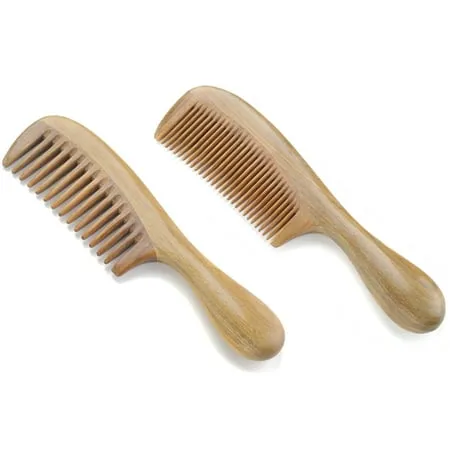 Onedor Natural Handmade Green Sandalwood Wide Tooth & Fine Tooth Hair Combs Set, Natural Sandal wood scent for Beautiful Hairs. None-Tangled Hair & Anti-Static by nature.