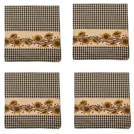 The Country House Collection Sunflower N Berries Black Gingham 18 x 18 All Cotton Napkin Pack of 4