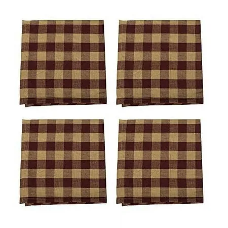 The Country House Collection Cranberry and Tan Checker Square 18 x 18 All Cotton Napkin Pack of 4