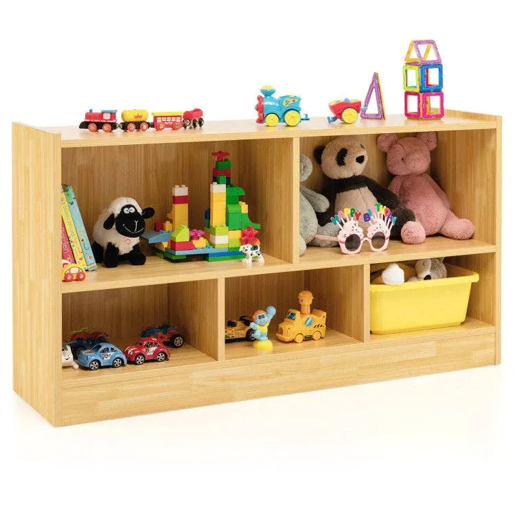 Kids 2-Shelf Bookcase 5-Cube Wooden Toy Storage Cabinet with Shelves Beige