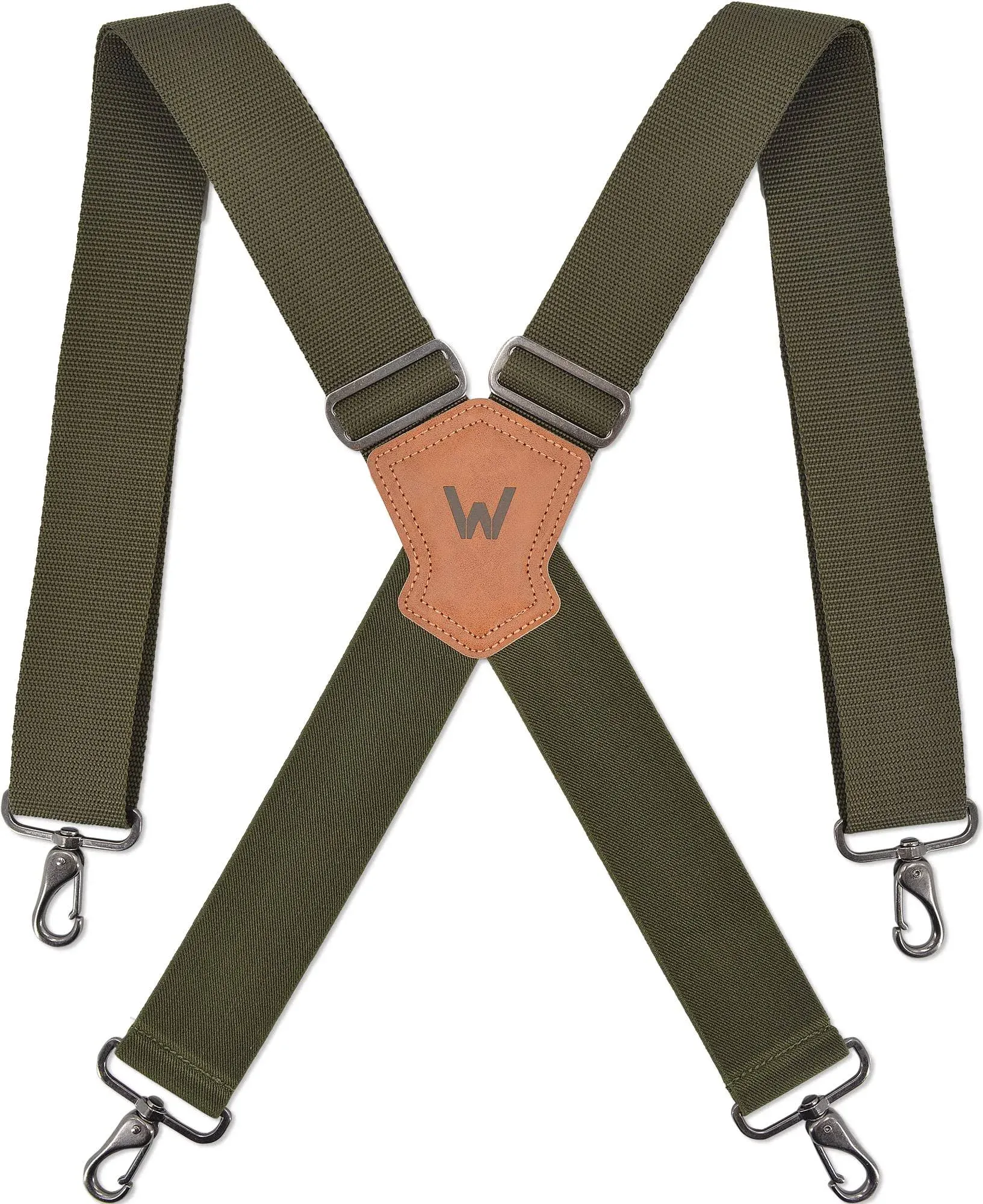 WELKINLAND Green suspenders for men, 2 inch wide suspenders, Work suspenders, Suspenders military, Camo suspenders for men, Suspenders with belt loops, Heavy duty work suspenders