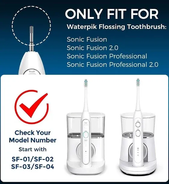 6 Pack FitMount Toothbrush Heads for WaterPik Sonic Fusion SF-01 / SF-02 / SF-0