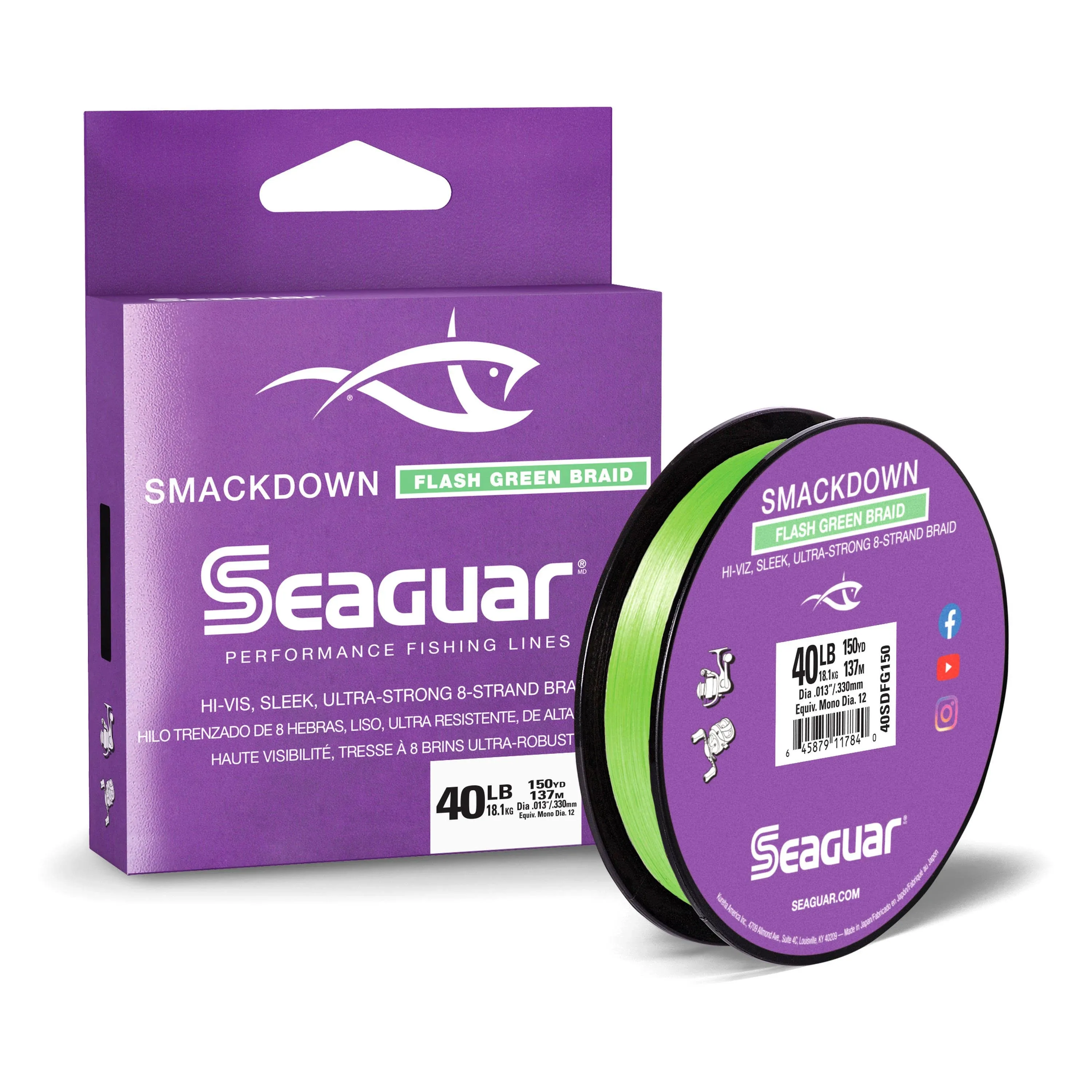 Seaguar 40SDFG150 Smackdown Braided Line Flash Green 40lb 150yd