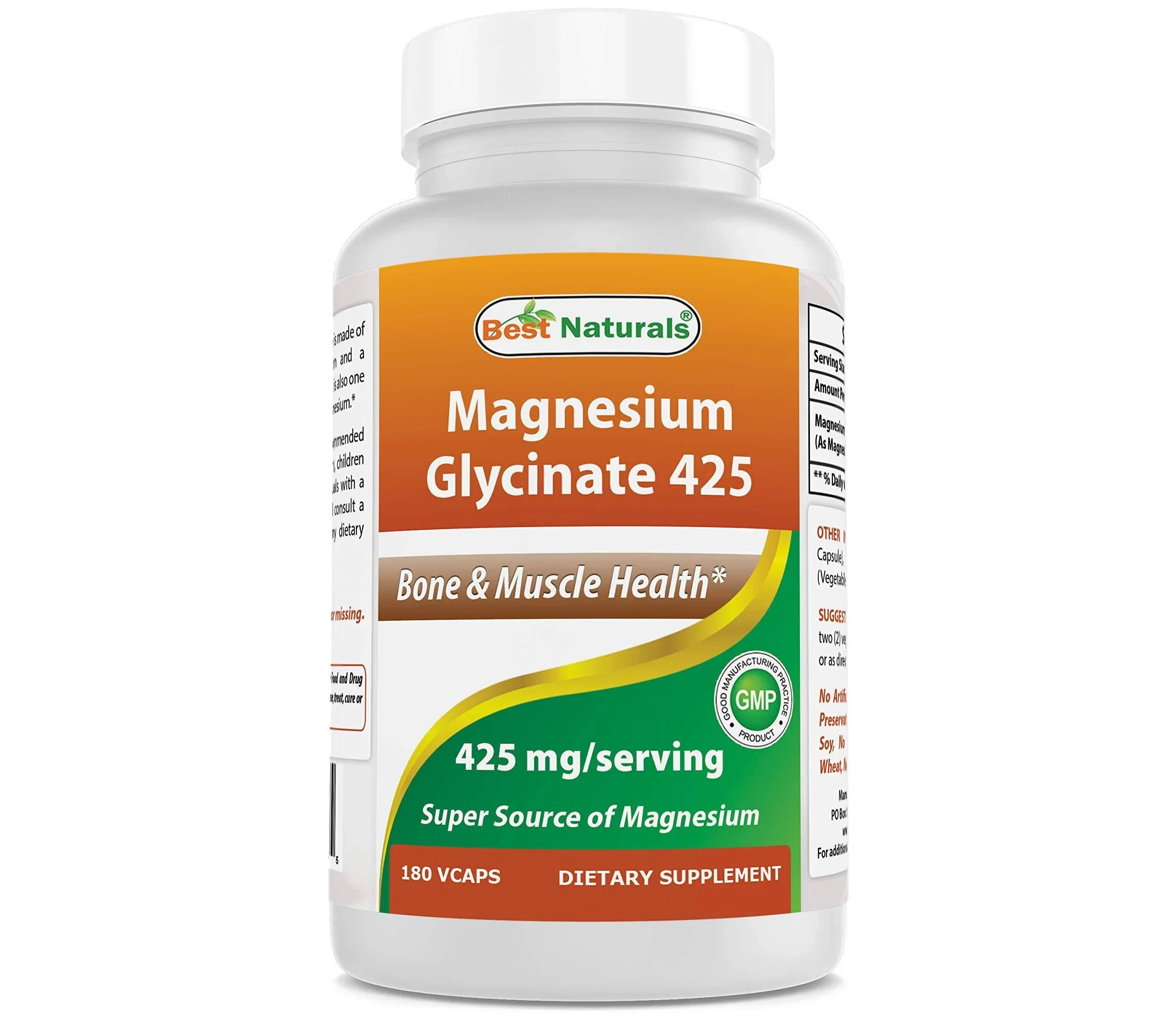 Best Naturals Magnesium Glycinate 425 mg 180 Vegetarian Capsules