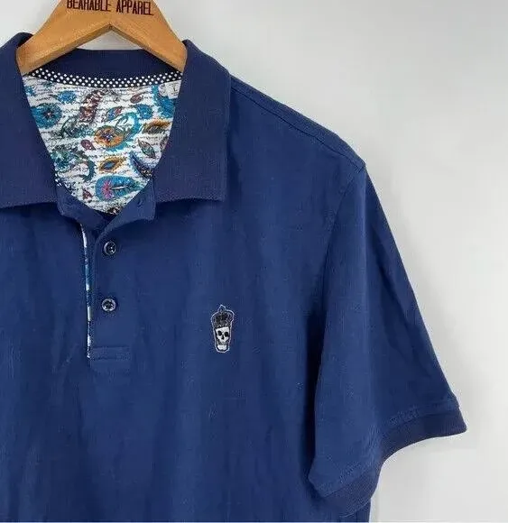 Robert Graham Turquoise Blue Lucifer Skull Polo L