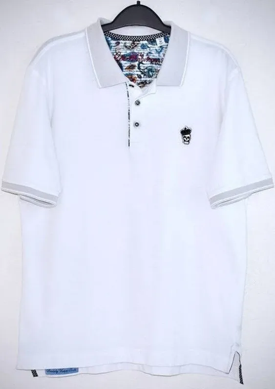 Robert Graham Lucifer Short Sleeve Polo Shirt M White Cotton Skull Classic Fit ...