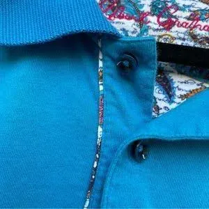 Robert Graham Turquoise Blue Lucifer Skull Polo L