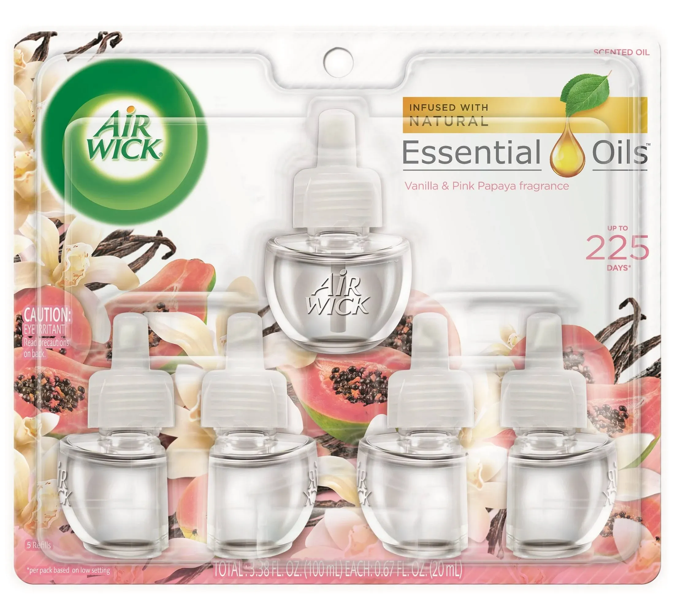 Air Wick Essential Oils Scented Oil Refills, Vanilla & Pink Papaya - 5 pack, 0.67 fl oz refills