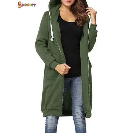 Spencer Women s Plus Size Long Fleece Hooded Coat Winter Warm Casual Pockets Jacket Zip Up Hoodies Sweatshirt Parka Overcoat 5XL Green