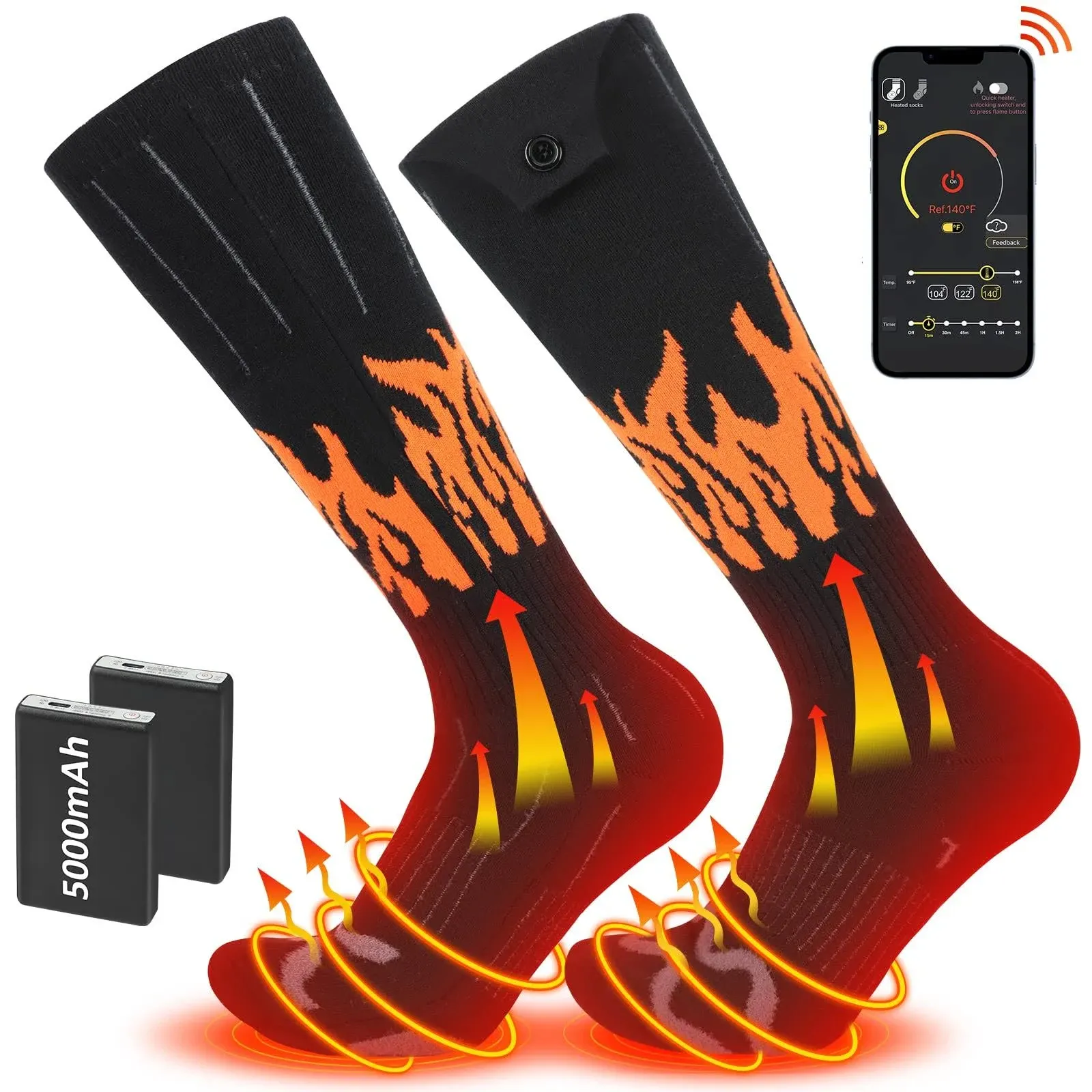 RELIRELIA Heated Socks Rechargeable Electric Heated Socks for Men Women - 5V/5000 ...