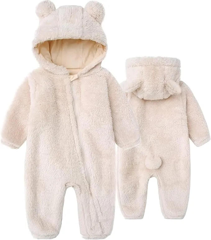 Newborn Baby Jumpsuit Hooded Fleece Rompers Long Sleeve Onesies Outwear Outfits