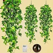 RECUTMS Hanging Fake Plants 4 Pack Artificial Vines Silk Ivy with 30 LED Fairy String Lights Indoor and Outdoor Home Garden Hotel Hanging Green Leaves DecorationRECUTMS Hanging Fake Plants 4 Pack Artificial Vines Silk Iv…