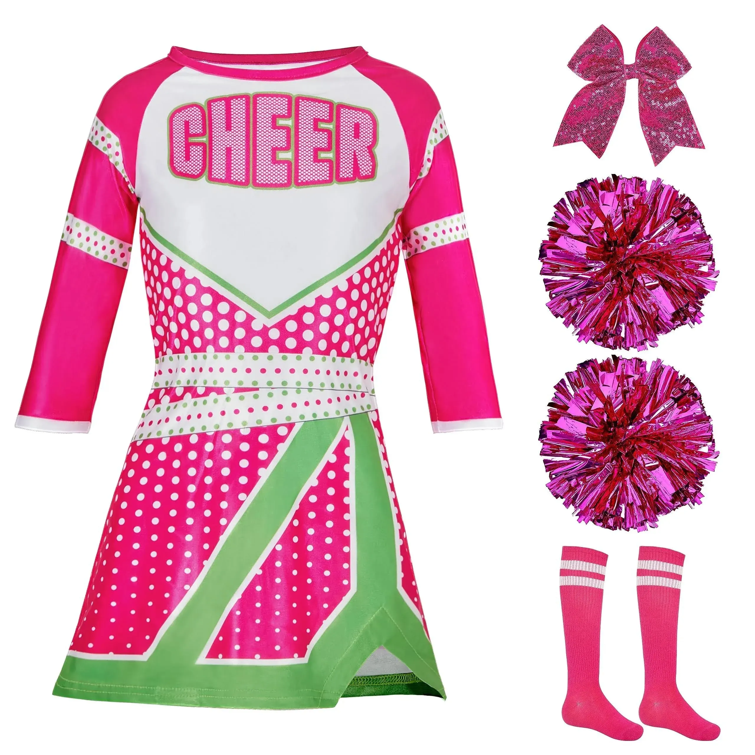 Spooktacular Creations Cheerleader Costume for Girls, Kids Cheerleader Costume with Long Sleeves for Halloween Dress Up