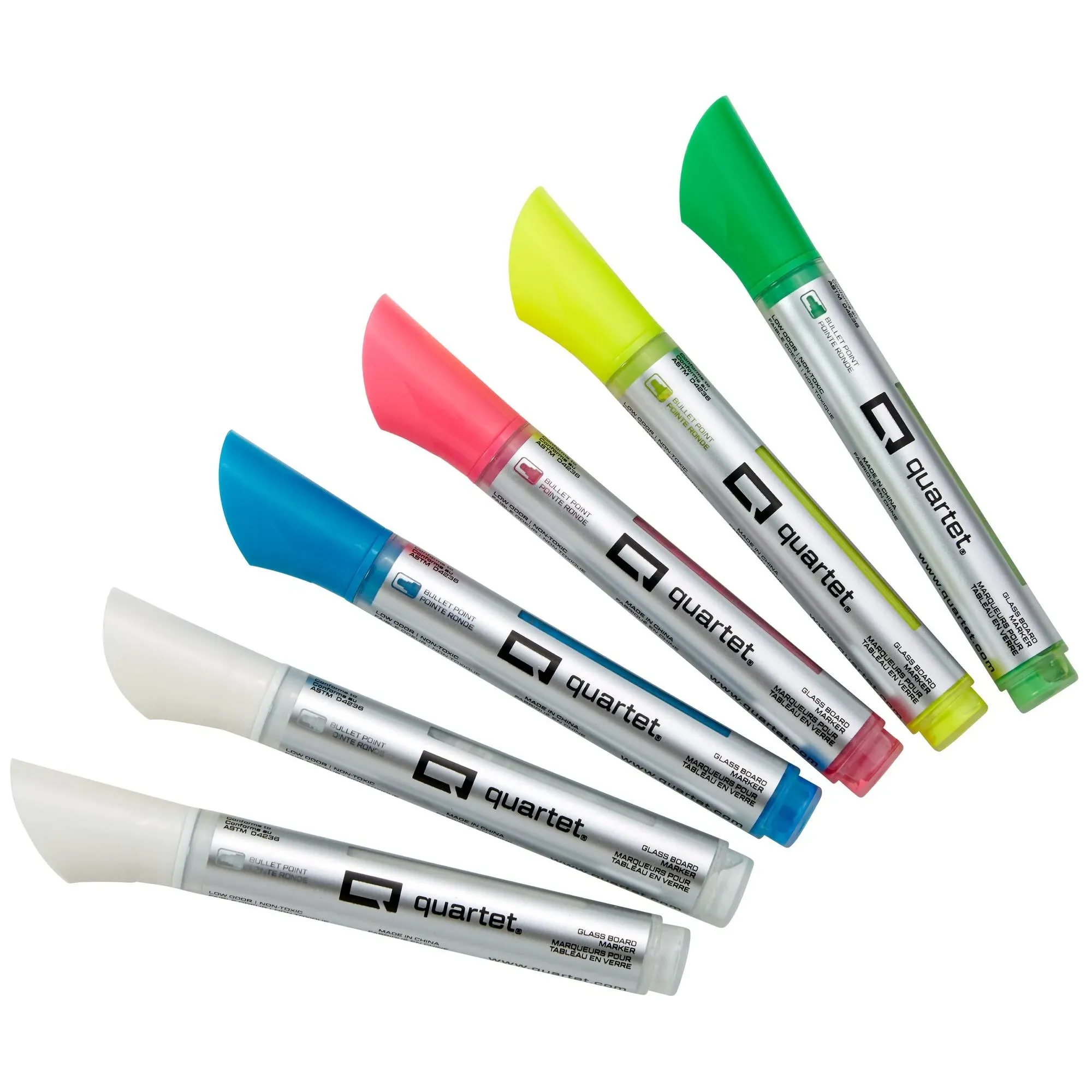 Quartet Glass Dry Erase Markers, Whiteboard Markers, Bullet Tip, White and Neon Colors, 6 Pack (79559Q)