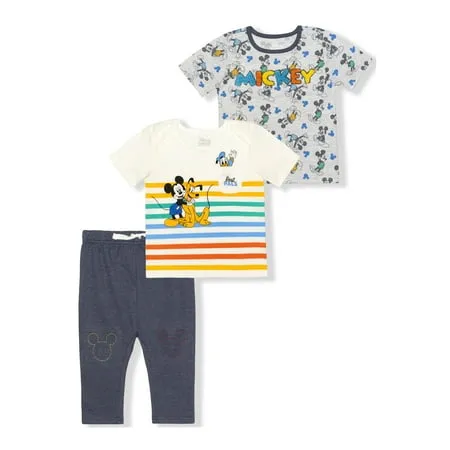 Mickey Mouse Baby Boy T-Shirts and Pant Outfit Set 3pc