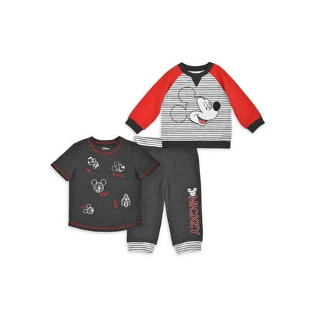 Mickey Mouse Baby Boy Outfit Set Fleece Long Sleeve Top T-Shirt and Pants 3pc