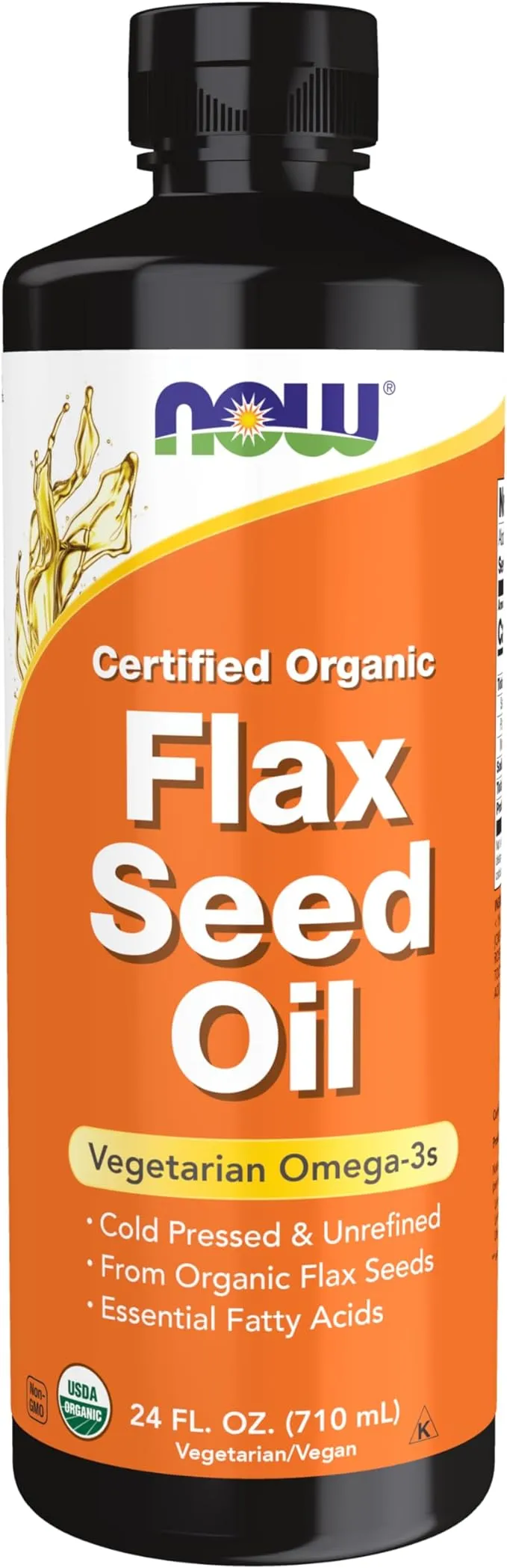 NOW Foods Supplements, Certified Organic Flax Seed Oil Liquid, Cold-Pressed and Unrefined, 24-Ounce