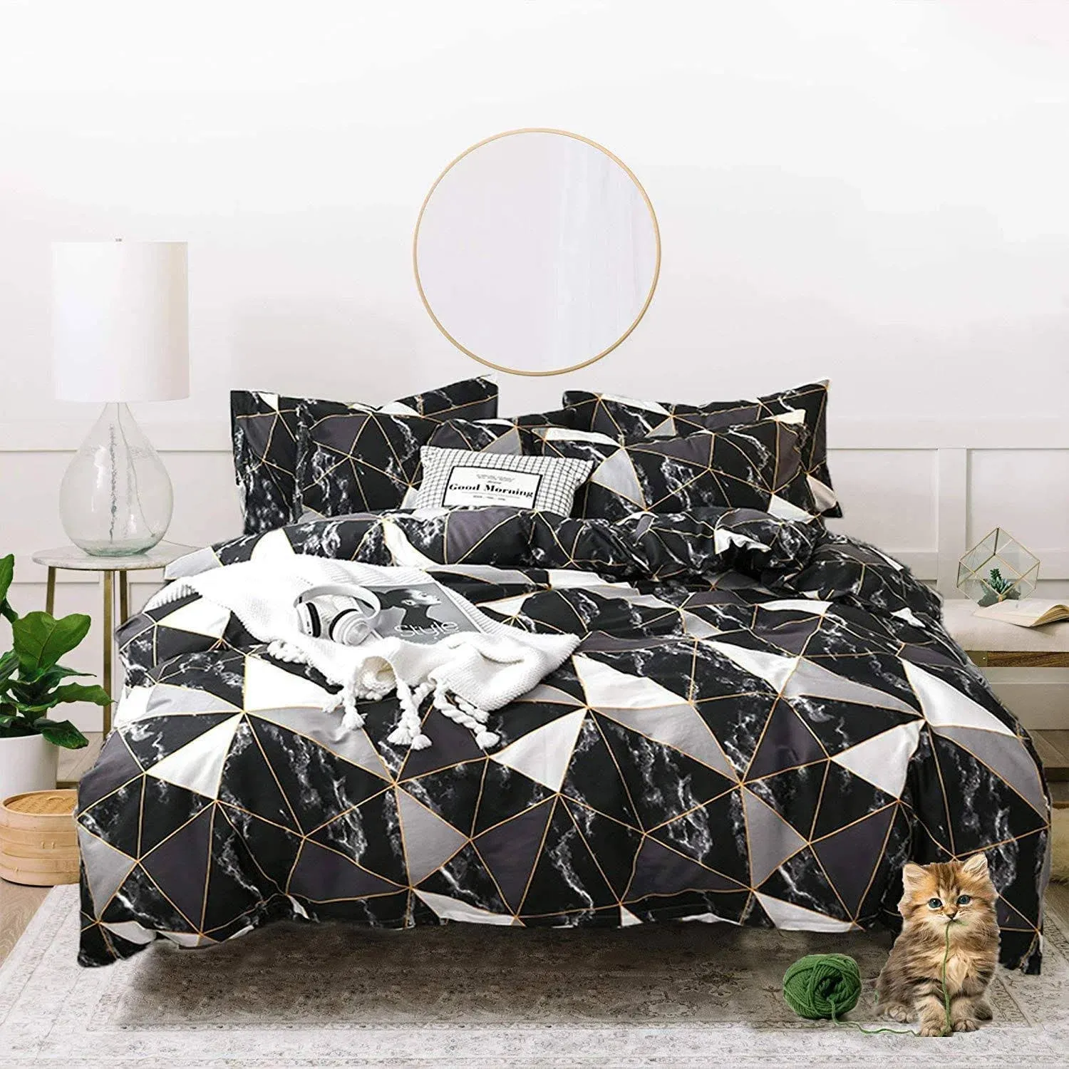 Houseri Black Comforter Set Queen White and Black Comforter Queen Size Geometric