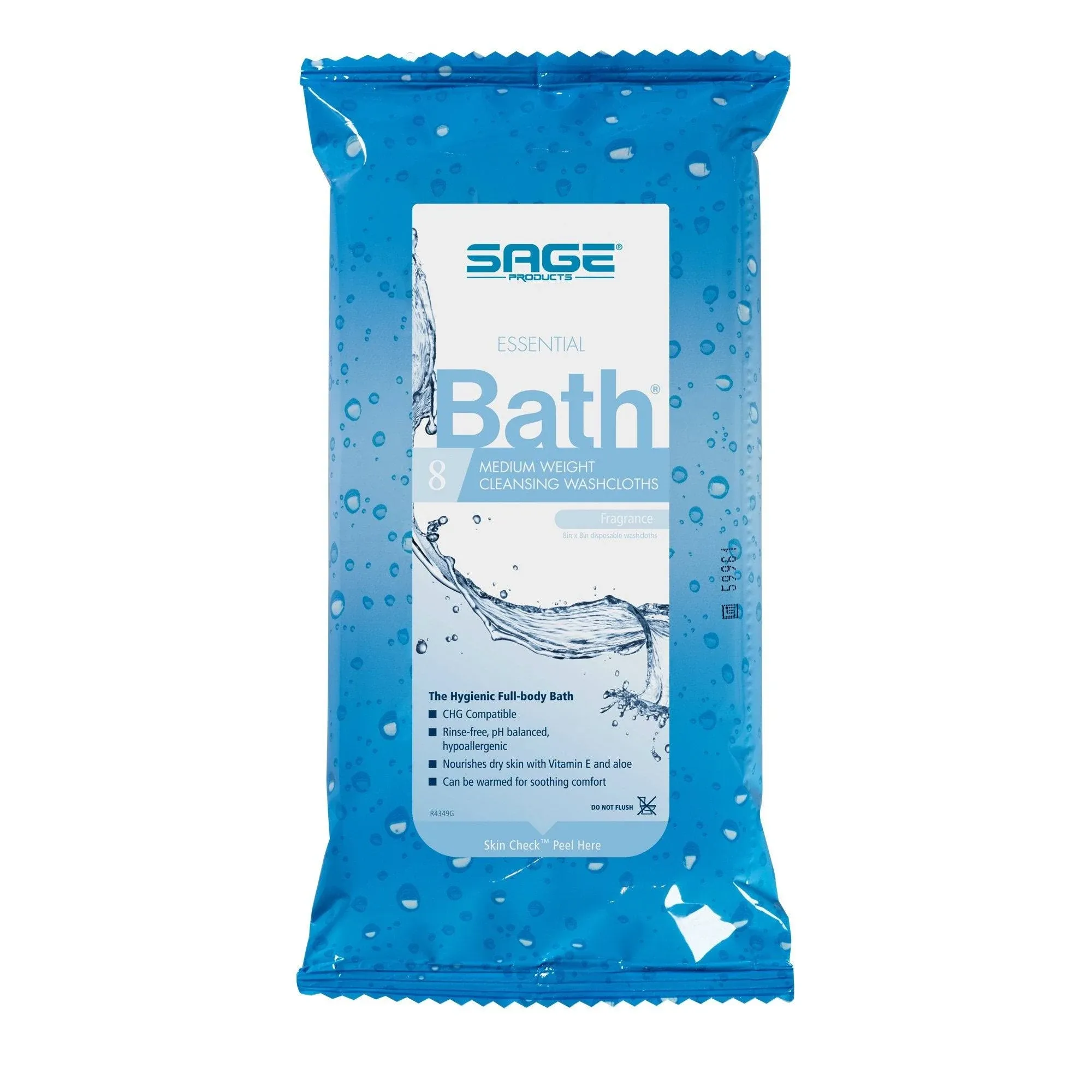 Rinse-Free Bath Wipe Essential Bath Medium Weight Soft Pack Scented 8 Count