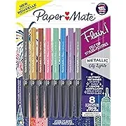 Paper Mate Flair Metallic Porous Point Pen, 0.7 mm, Assorted Ink and Barrel Colors, 8/Pack